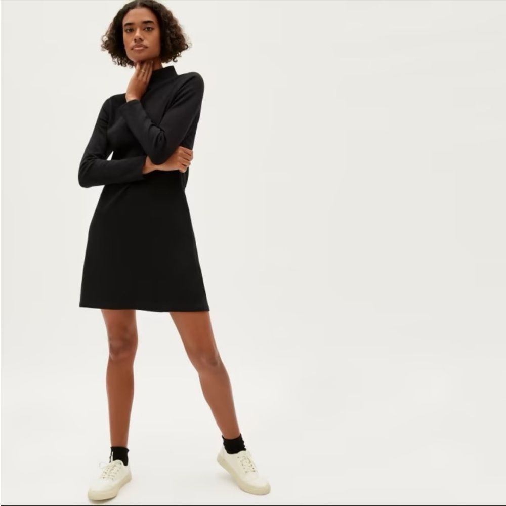 NWT Everlane The Cotton Mockneck Dress in Black Size S